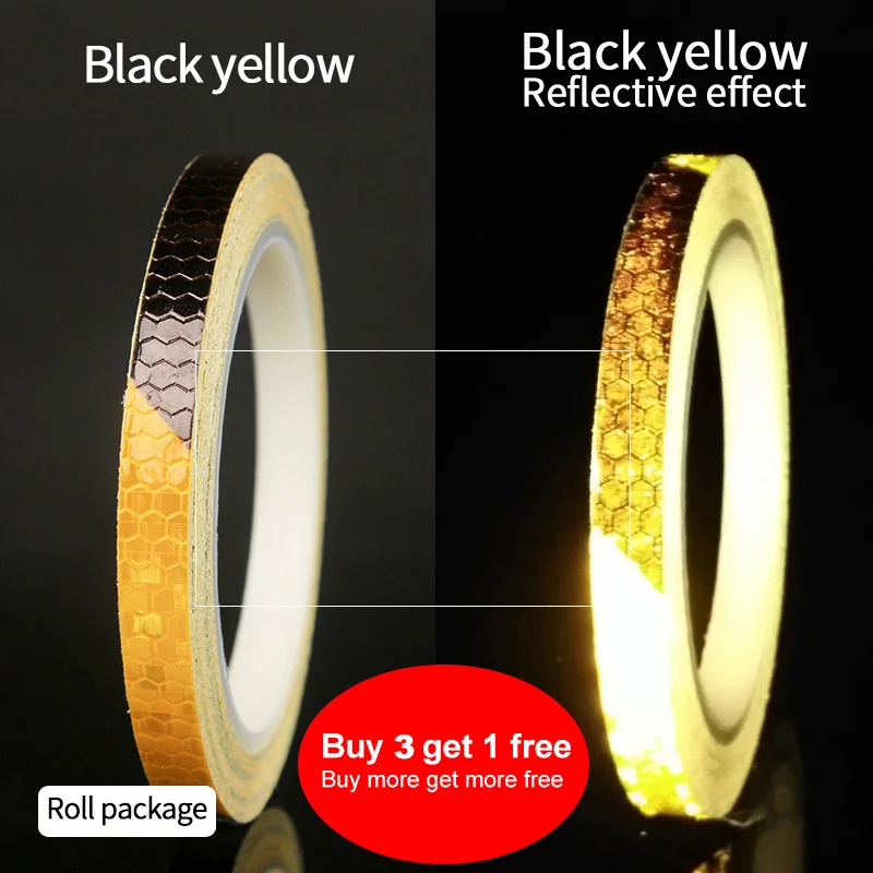 Black yellow Cycling Accessories Bicycle Reflective Stickers 1CM*800CM MTB Bike Motorcycle Fluorescent Decal Tape Safety Warning CoolChange - Цвет: Black yellow