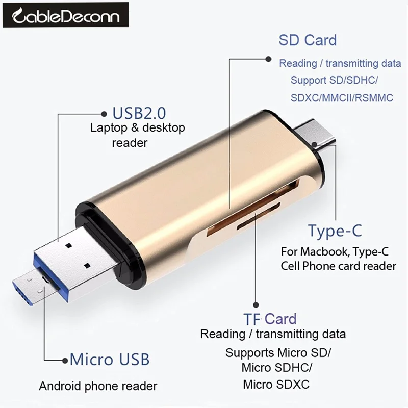 USB3.1 Type C USB2.0 Micro USB к 2 слотам TF SD 5в1 кардридер OTG карта оптом подарки для Macbook сотовый