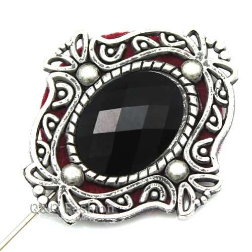 Мужская винтажная серебряная черная с кристаллами вырезом нагрудный платок