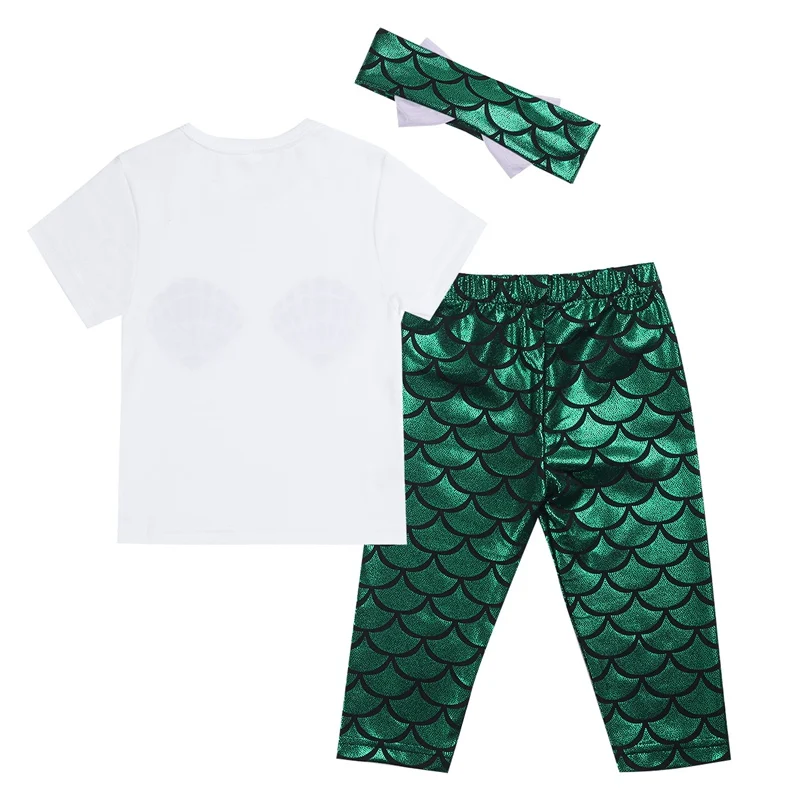 Комплект одежды для маленьких девочек с русалочкой 3 шт. футболка шорты повязка