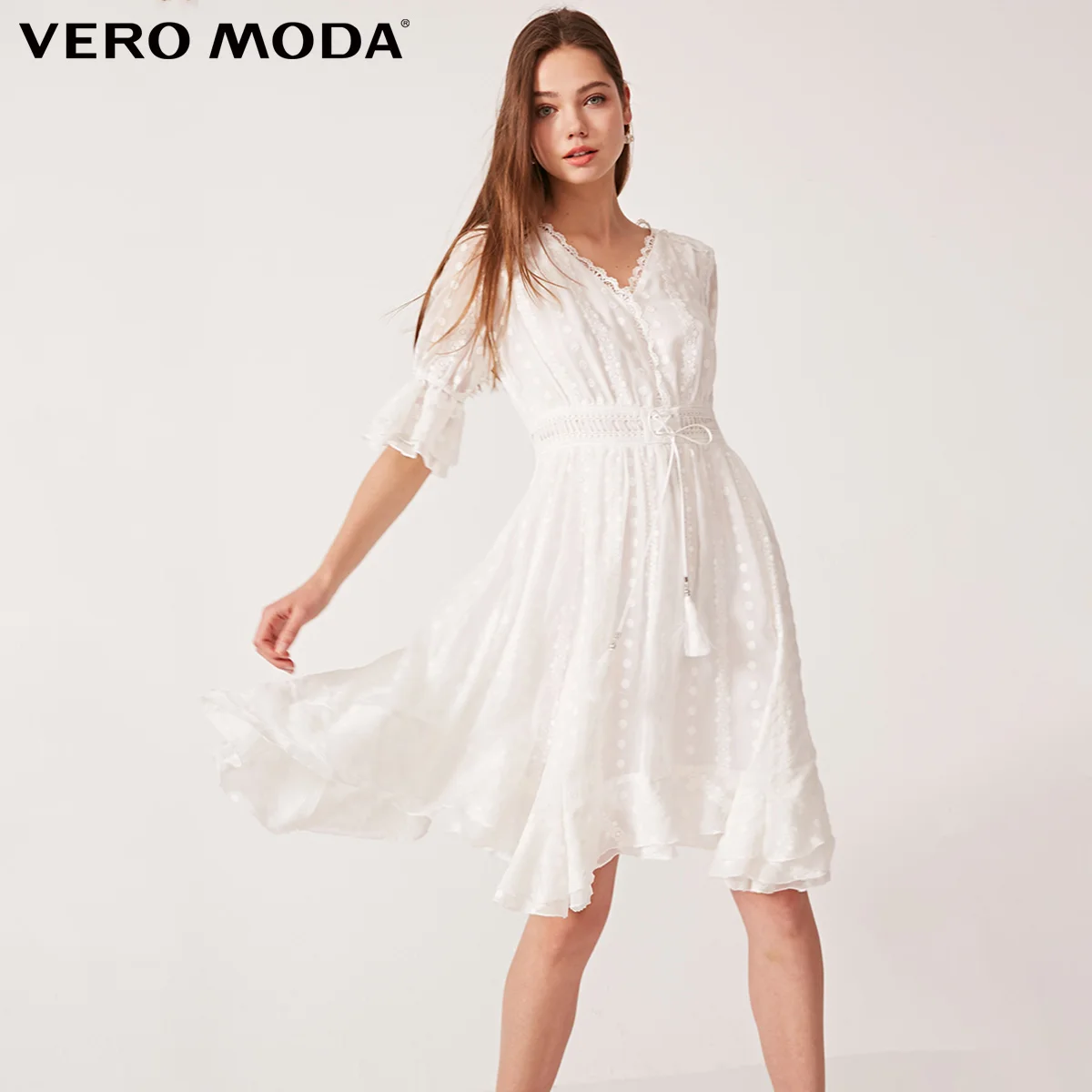 Vero Moda Новое Женское шифоновое платье на шнуровке с v-образным вырезом средней длины с подкладкой | 31926Z570