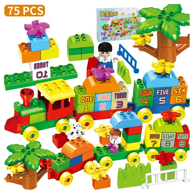Поезд строительные блоки большой размер здание кирпич номер блок автомобиль