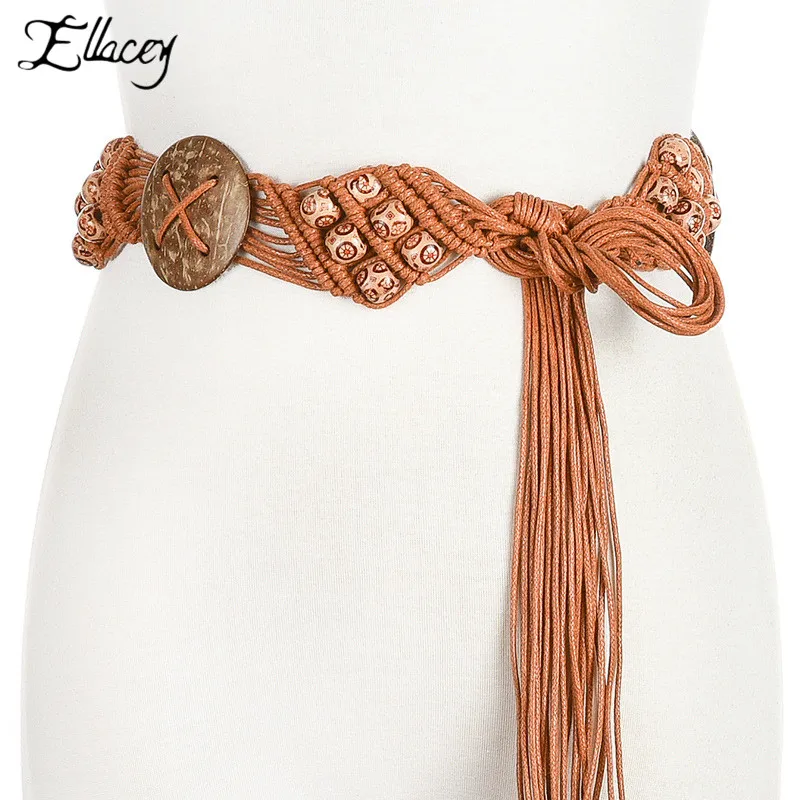 Новый Этнический стиль восковой веревки тканый ручной вязки пояс богемный талии