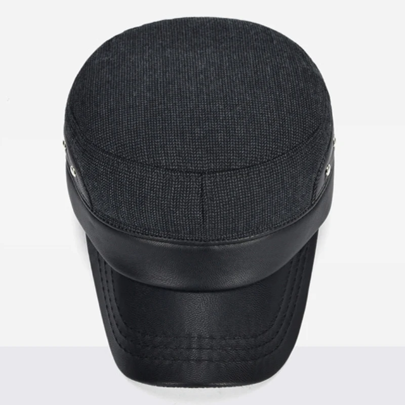 HT1883 PU Leather Brim Men Baseball Caps Winter Hats for Men Thick Warm Snapback Baseball Hats Male Adjustable Dad Caps for Men