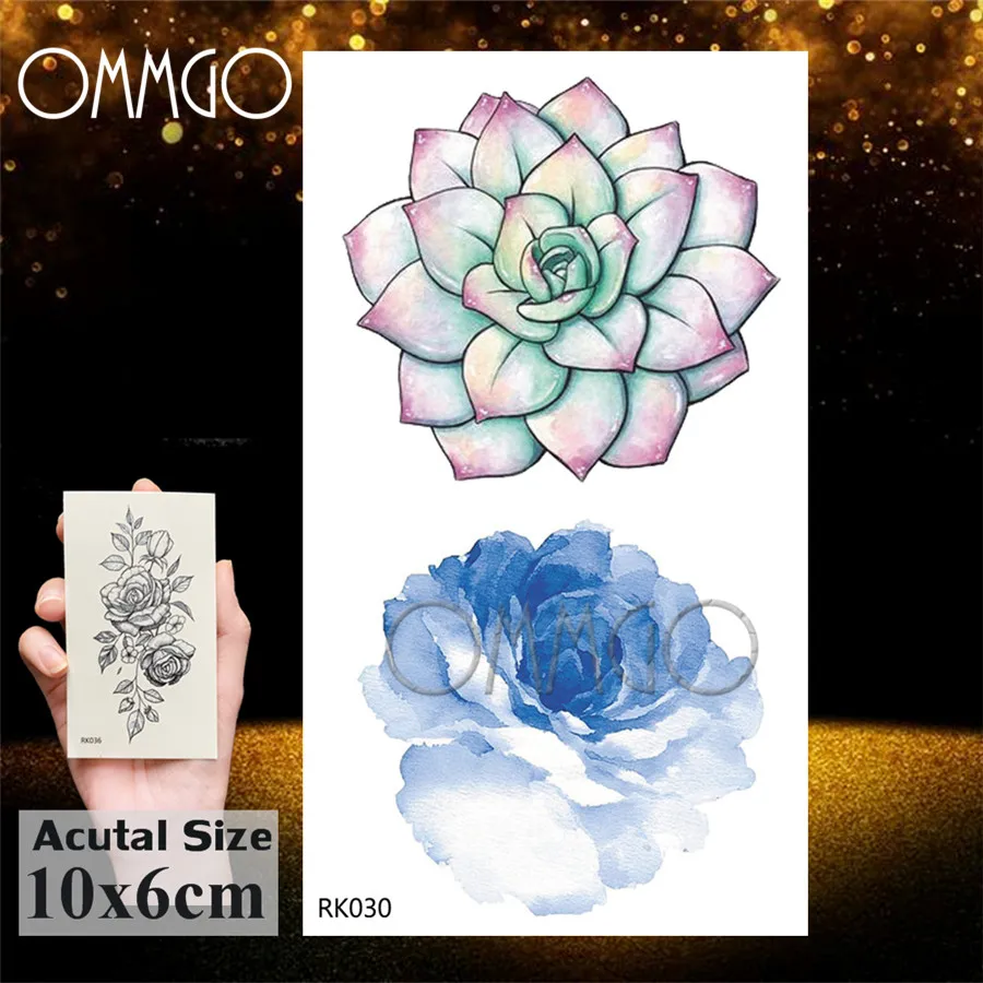 Цветок лотоса хны OMMGO суккуленты Временные татуировки наклейка татуировка