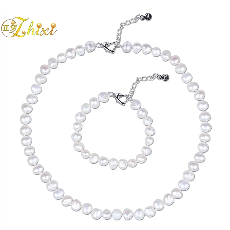 ZHIXI жемчужный ювелирный набор настоящий естественный белый барокко пресноводный