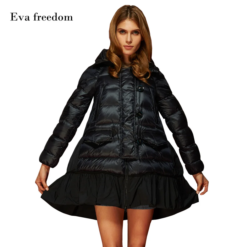 Высокое качество зимние женские свободные трапециевидные плащи с капюшоном, стильные 90% пуховики на утином пуху