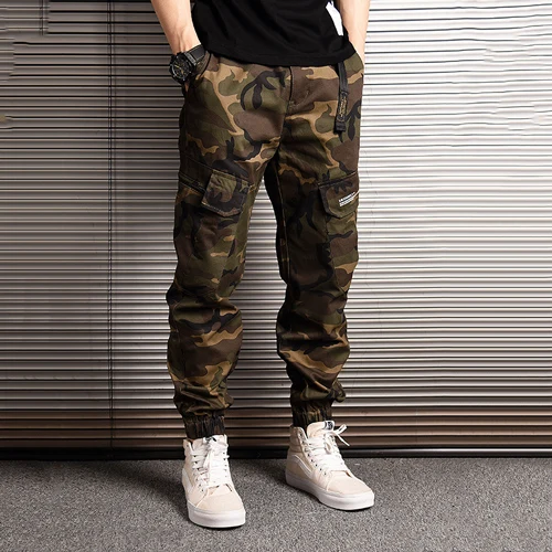 Camouflage Японский стиль, модная уличная одежда, мужские джинсы, штаны для бега, камуфляжные военные штаны, свободные большие карманы, брюки-карго, брюки в стиле хип-хоп - Цвет: Camouflage