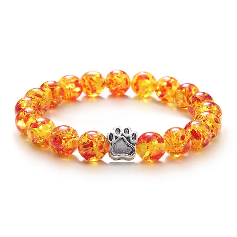 Meajoe браслет из бисера с натуральным камнем Love Bear Paw винтажная Очаровательная круглая цепочка 10 мм бусины 20 см браслеты ювелирные изделия для женщин подарок - Окраска металла: red yellow