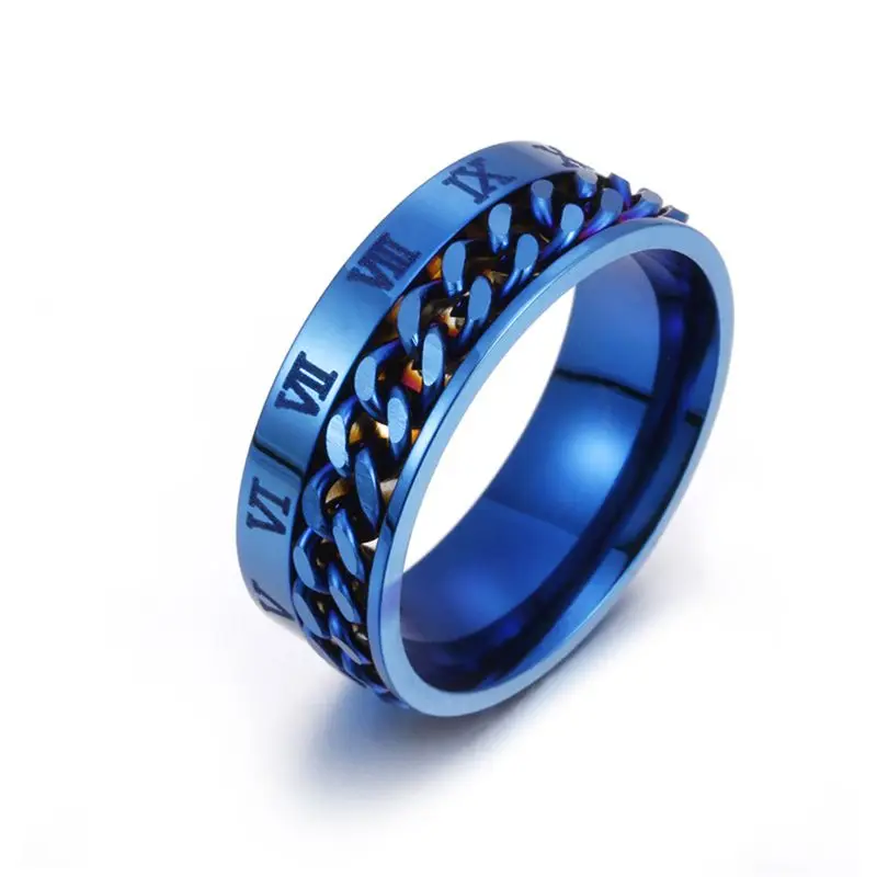 Blue Size 6 EDC палец Спиннеры Нержавеющая сталь Цепи Поворотный кольцо Для мужчин Классические цифровые часы с римским Мощность чувство подарок - Цвет: Blue Size 6