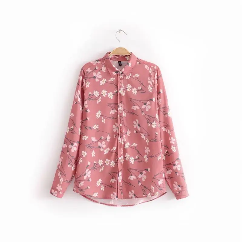 pink Женские топы и блузки Blusas Mujer de moda Цветочная блузка с длинным рукавом розовая блузка рубашка летний топ Корейская одежда - Цвет: pink