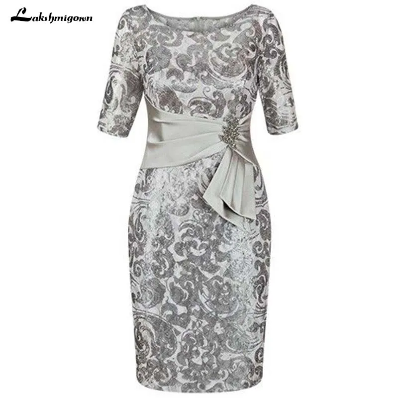 Серебряные платья для матери невесты Оболочка до колена Длина невеста мать