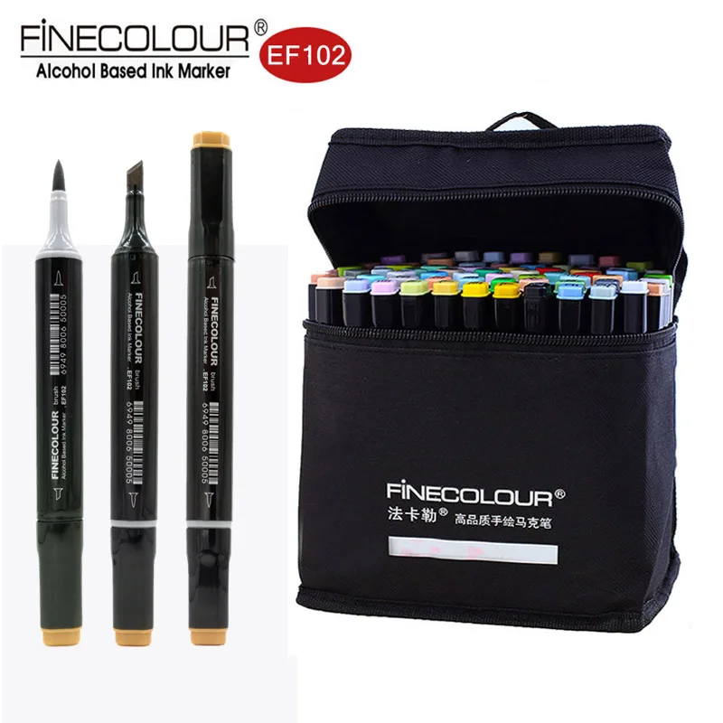 Finecolour Alcohol Based Markers Brush Dual Tip 24/36/60/72 Colored Graphic Drawing Technical Design Sketch Marker Set Ef102
