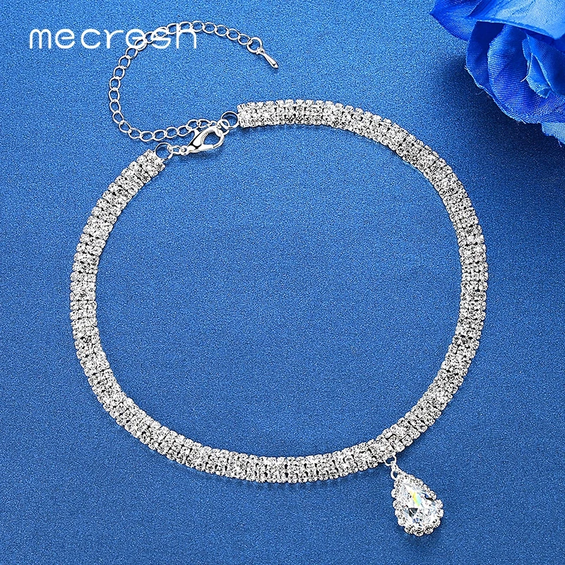 Mecresh классический дизайн 3 ряда каплевидные стразы ожерелья-Чокеры для женщин