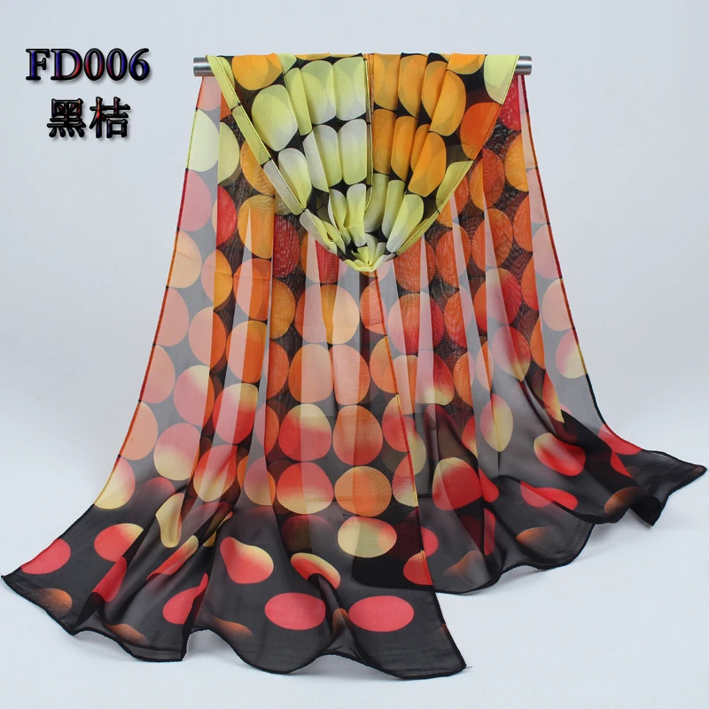 FD006 black orange Новинка, женские весенние модные шарфы, женские тонкие длинные шелковые шали в китайском стиле, с принтом, Полиэстеровые шали и шарфы 006 - Цвет: FD006 black orange