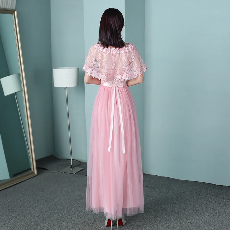 Женское длинное платье подружки невесты розовое цвета шампанского с