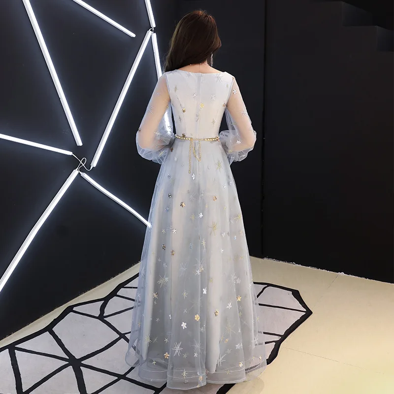 

Gray Full Leng V-Neck Chinese Traditional Dress Qipao Bride Cheongsam Dress Vestidos Chinos Oriental Wedding Gowns Party Dresses