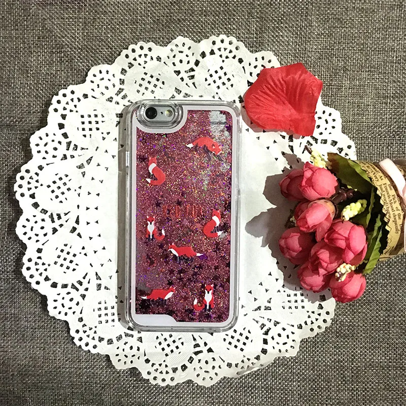 Для Iphone 4 5 5c 5S 6 s плюс splus с мило Маленькая Лиса Gitter Bling Звезды розовый Песок