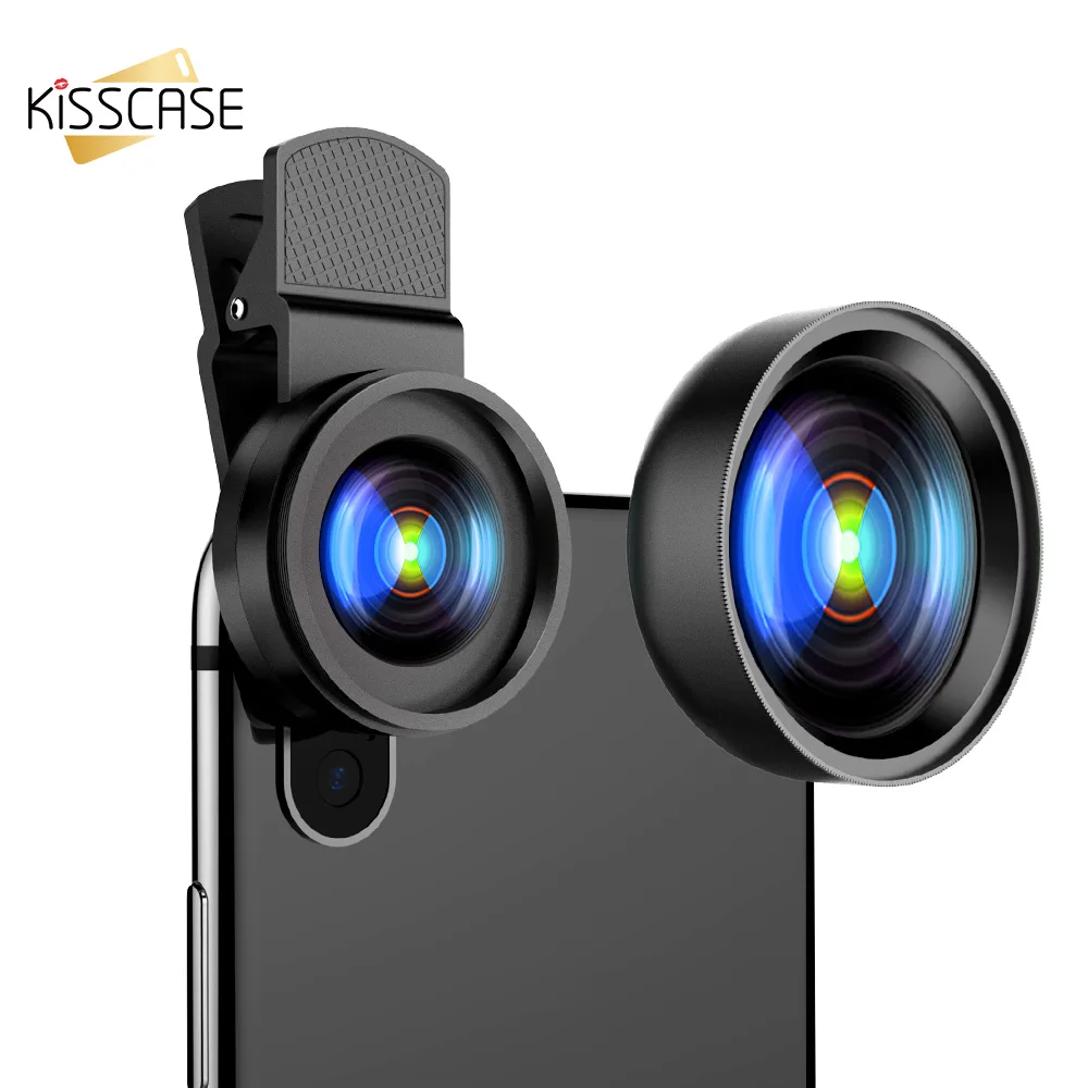 KISSCASE универсальные 2 в 1 широкоугольные линзы для iPhone X XS XR 7 8 Комплекты камеры