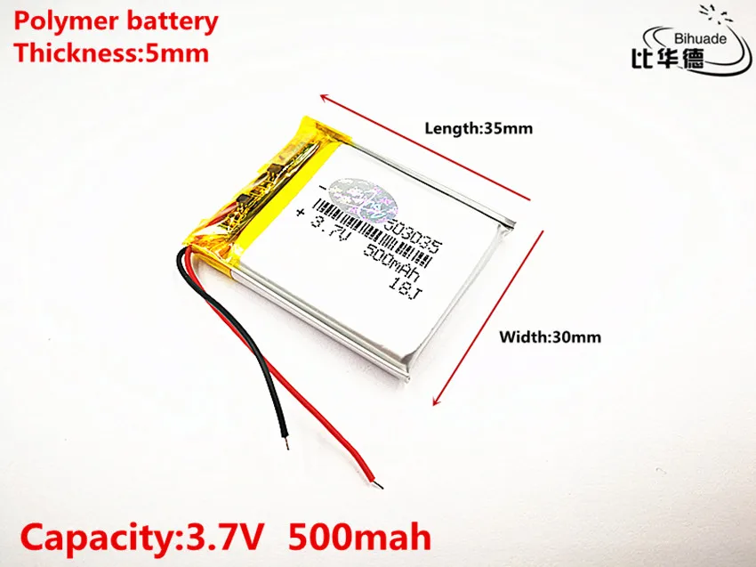 Хорошее качество полимерный аккумулятор 500 mah 3,7 V 503035 умный дом MP3 колонки литий-ионная батарея для dvr, gps, mp3, mp4, сотового телефона, динамика
