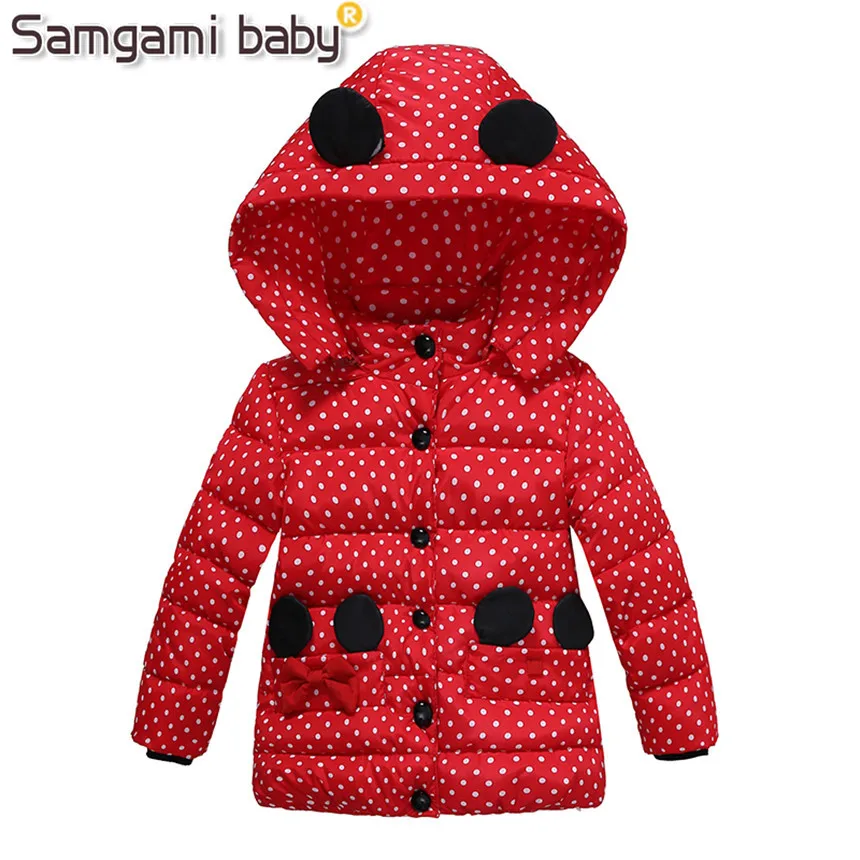 

SAMGAMI BABY 2-4Year Girls Coat And Jackets 2018 Winter New Cute Children Polka Dot Hooded Coat Thick Cotton Warmer Lovely Girls