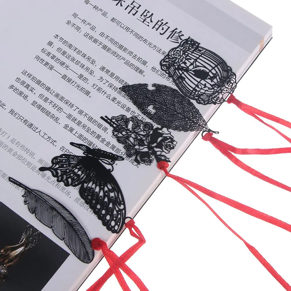 DIY Cute Kawaii Black Butterfly Feather Leaf Metal Bookmark for Book Paper Creative Items Lovely Korean Stationery Gift Package |