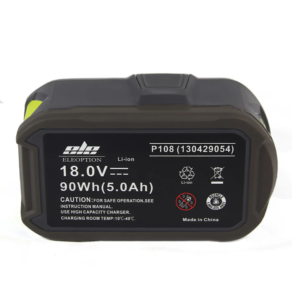 Литий-ионный аккумулятор Eleoption 18 в 5000 мА · ч 2 шт. для Ryobi P108 RB18L40 P2000 P310 ONE + BIW180 |