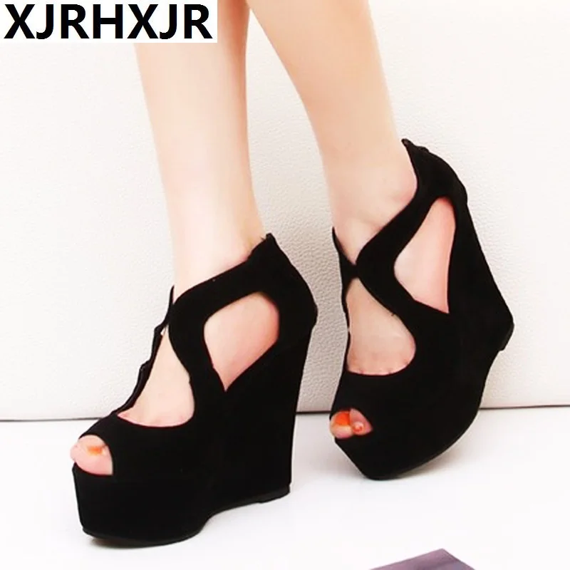 Женские сандалии на танкетке лето женские ботинки шнуровке На платформе Модная женская обувь высоком