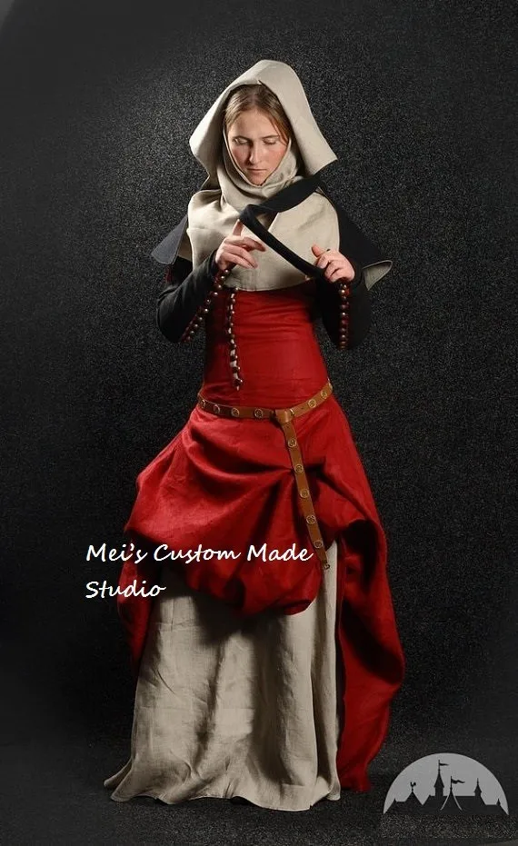 Изготовленное на заказ средневековое платье монахии с отстегивающимися