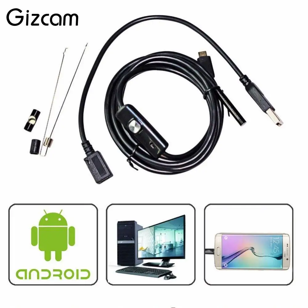 Эндоскоп Gizcam водонепроницаемый IP67 Android 6 светодиодов мини камера 1/1 5/2/3 5/5 м 7 мм|video