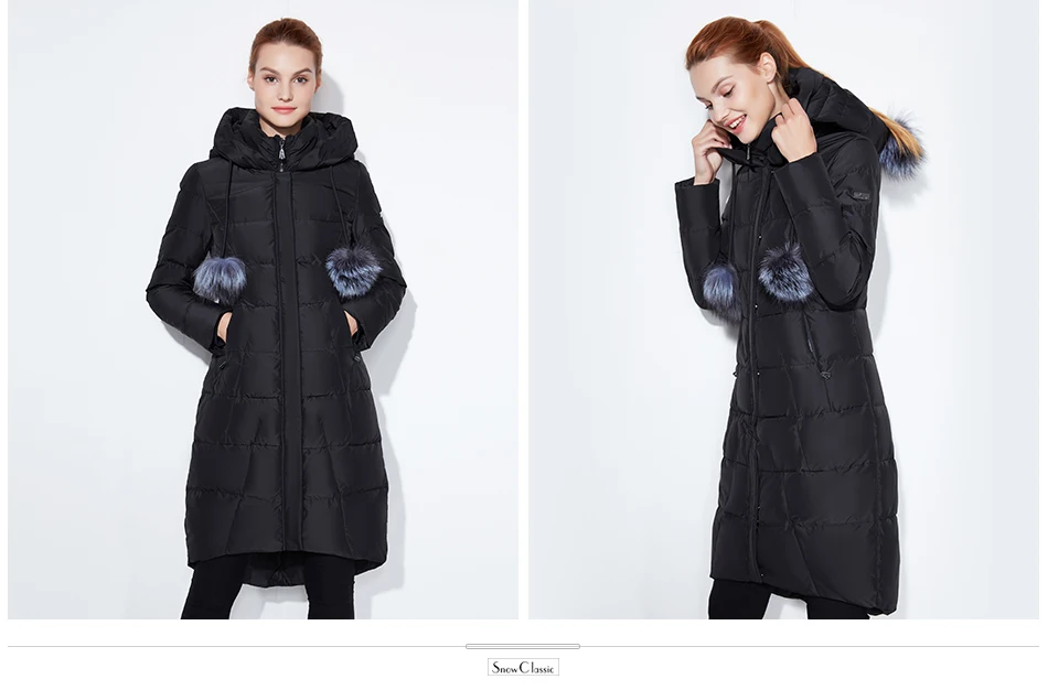 SnowClassic зима длинная куртка женщин теплый пальто мода Preppy Style outwear сплошной толстый куртка передний край лисица меховой воротник
