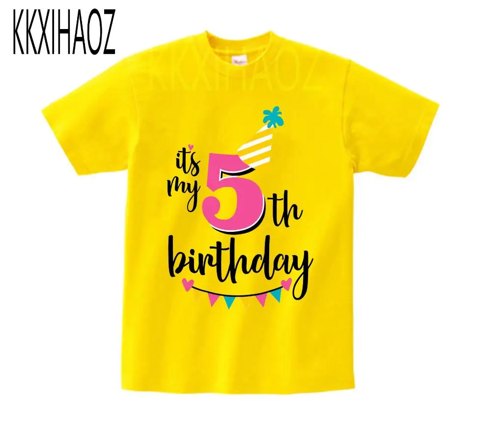 Футболка с надписью «Happy Birthday Number» для девочек 4-6 лет, милая летняя одежда для малышей, Детская футболка с цифрами «забавный подарок на день рождения» для мальчиков, NN - Цвет: yellow childreTshirt