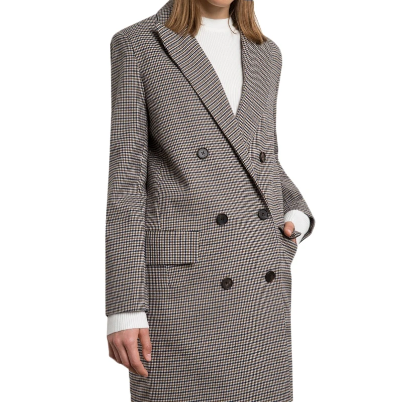 Тренч HDY Haoduoyi женский серый двубортный с широкой талией|plaid trench coat|plaid trenchbrand coat |
