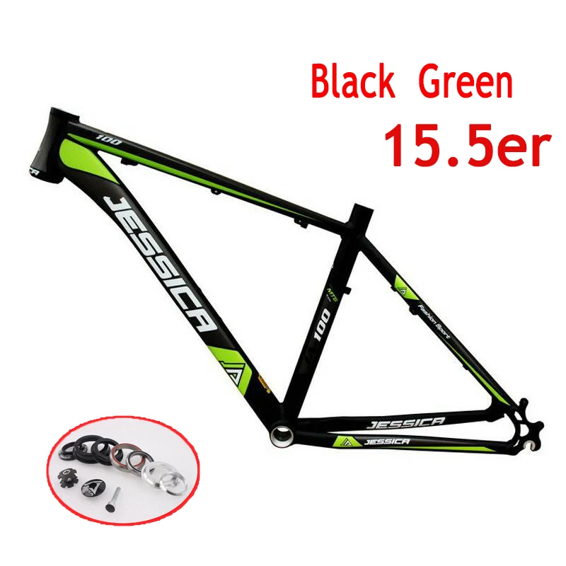 Black Green-15.5in Рама для горного велосипеда MTB 15," 17", алюминиевая рама для горного велосипеда, прямая оголовье, диск 44 мм, Ультралегкая гарнитура 26er, рама - Цвет: Black Green-15.5in