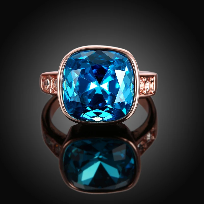 

Garilina New Statement Jewelry trinket Rose Gold Blue cubic zirconia Party Gift Ring for women AR2205
