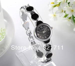 Женские часы из нержавеющей стали, роскошные женские модные часы с круглым циферблатом, красивый черный браслет, кварцевые часы высокого качества