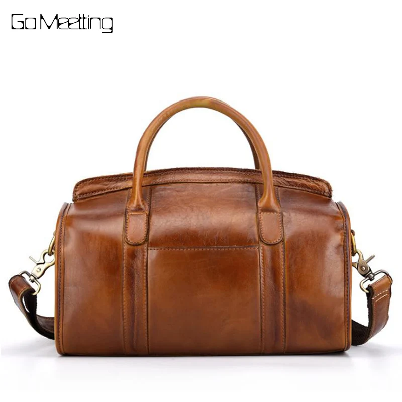 Vintage Brush color Genuine Leather Women Handbags Fashion Shoulder Messenger Bags Original Casual Boston Crossbody Bag | Багаж и сумки