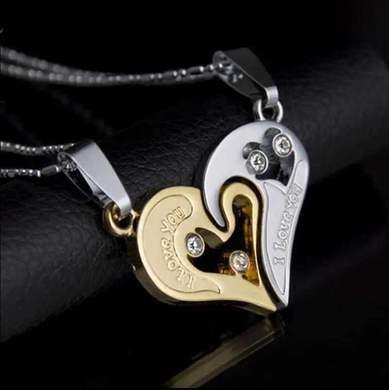 Fashion Heart-shape "I Love You" Stainless Steel Couple Lovers Half Heart Pendant Necklace Puzzle pendant necklace(One Pair) |