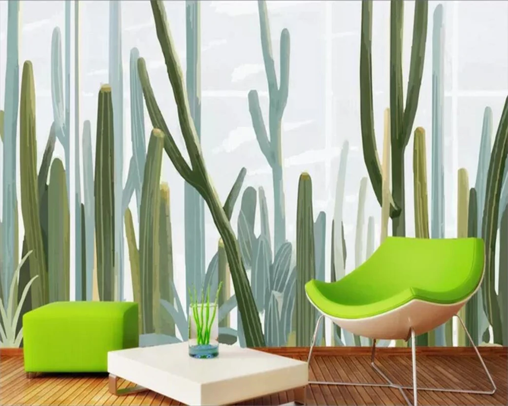 beibehang Custom wallpaper 3d hand-painted cactus Western European style TV background wall paper living room bedroom mural |