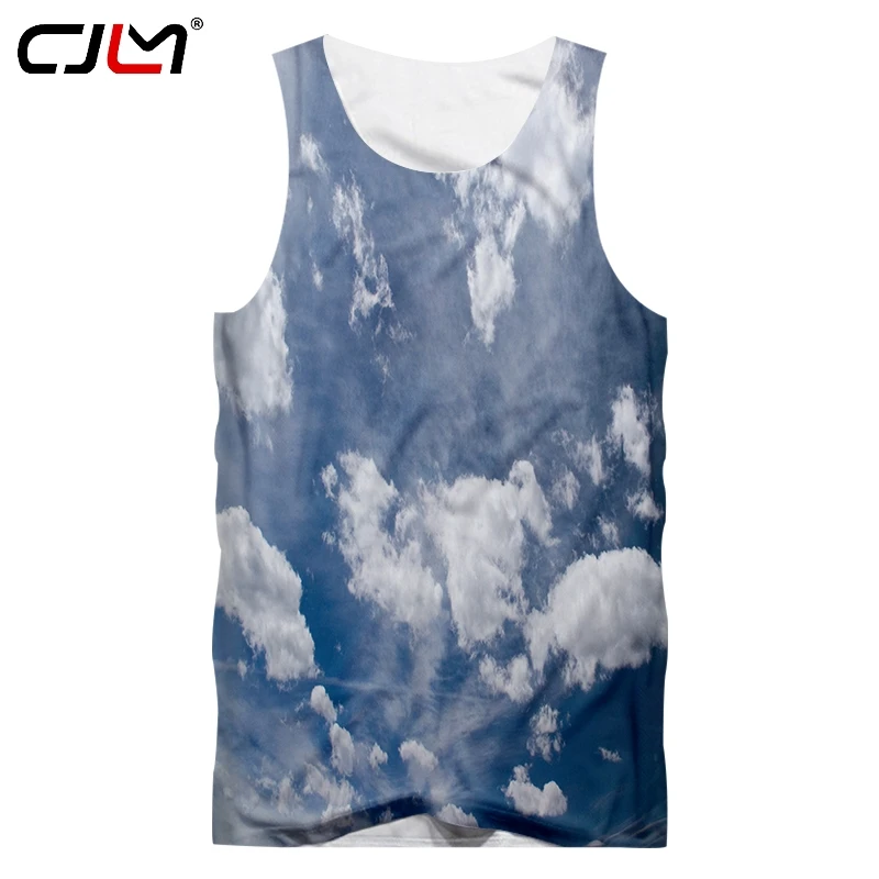 

CJLM Unisex Casual Brand Vest Man High Quality Polyester Tank Top 3D Full Printed Blue Sky And White Clouds Men's Tanktop