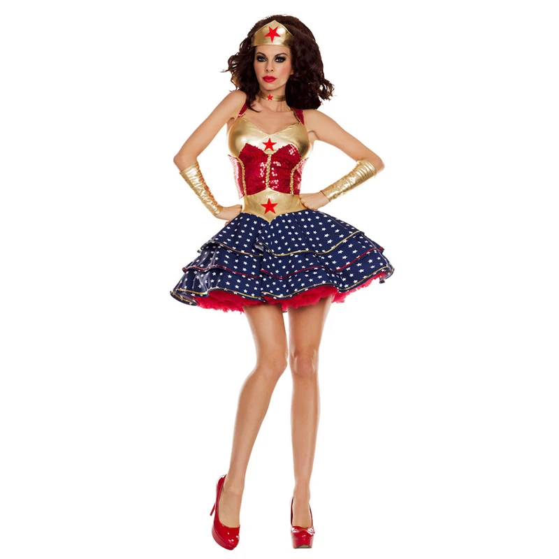 Роскошный сексуальный костюм Wonder Woman для взрослых, маскарадный костюм супергероя на Хэллоуин, костюм Суперженщины