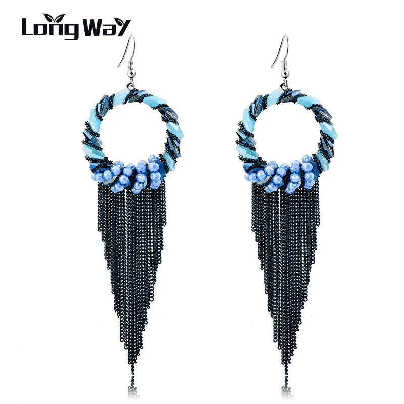 Роскошные круглые черные серьги LongWay с кисточками для женщин богемные длинные