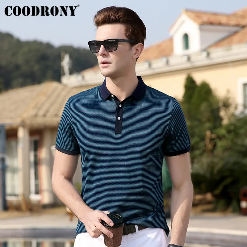 COODRONY, деловая Повседневная футболка, Мужская одежда, полосатая футболка с коротким рукавом, Мужская хлопковая футболка, весна-лето, мужские футболки S95054 - Цвет: Зеленый