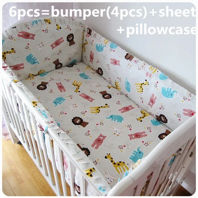 

6PCS Baby Bedding Set for Crib Newborn cuna colecho Baby Bed Linens for Girl Boy Cartoon (bumpers+sheet+pillow cover)