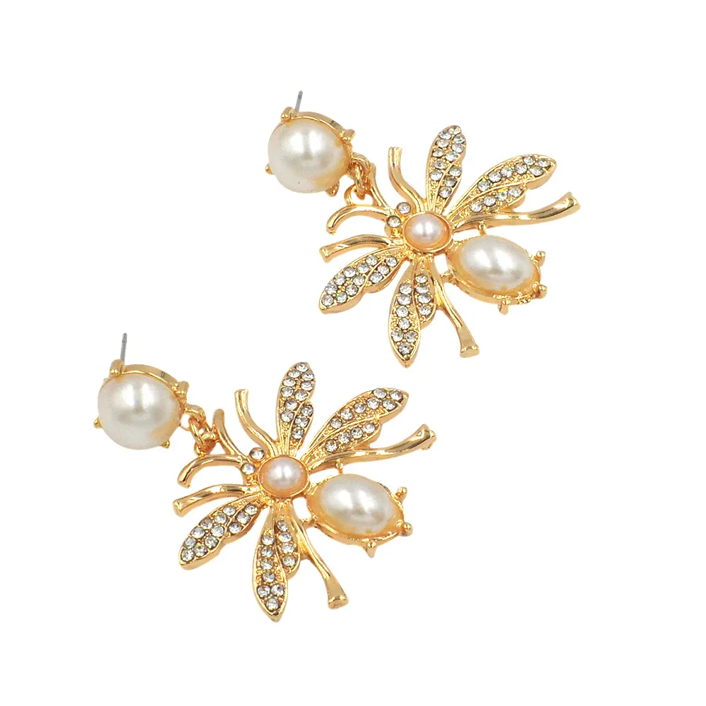 Женские серьги-пусеты LUFANG большие круглые с белыми бусинами в богемном