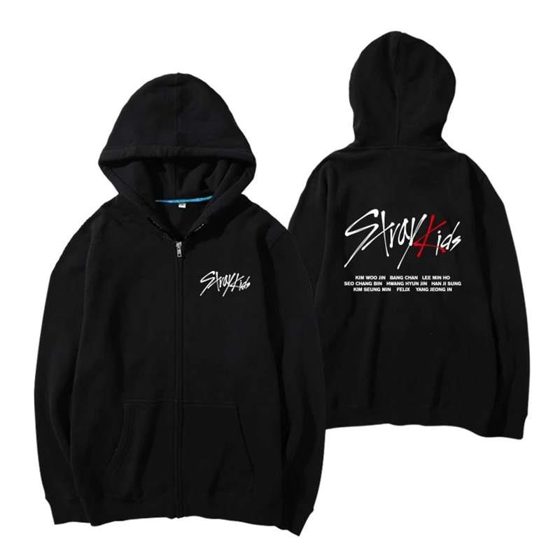 KPOP StrayKids мужская толстовка с капюшоном на молнии SEUNGMIN WOJIN CHANGBIN унисекс черный