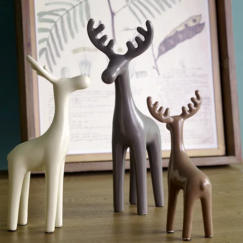 Набор из 3 керамических фигур оленя, Рождественское украшение, статуя оленя, украшение для дома, подарок с животным