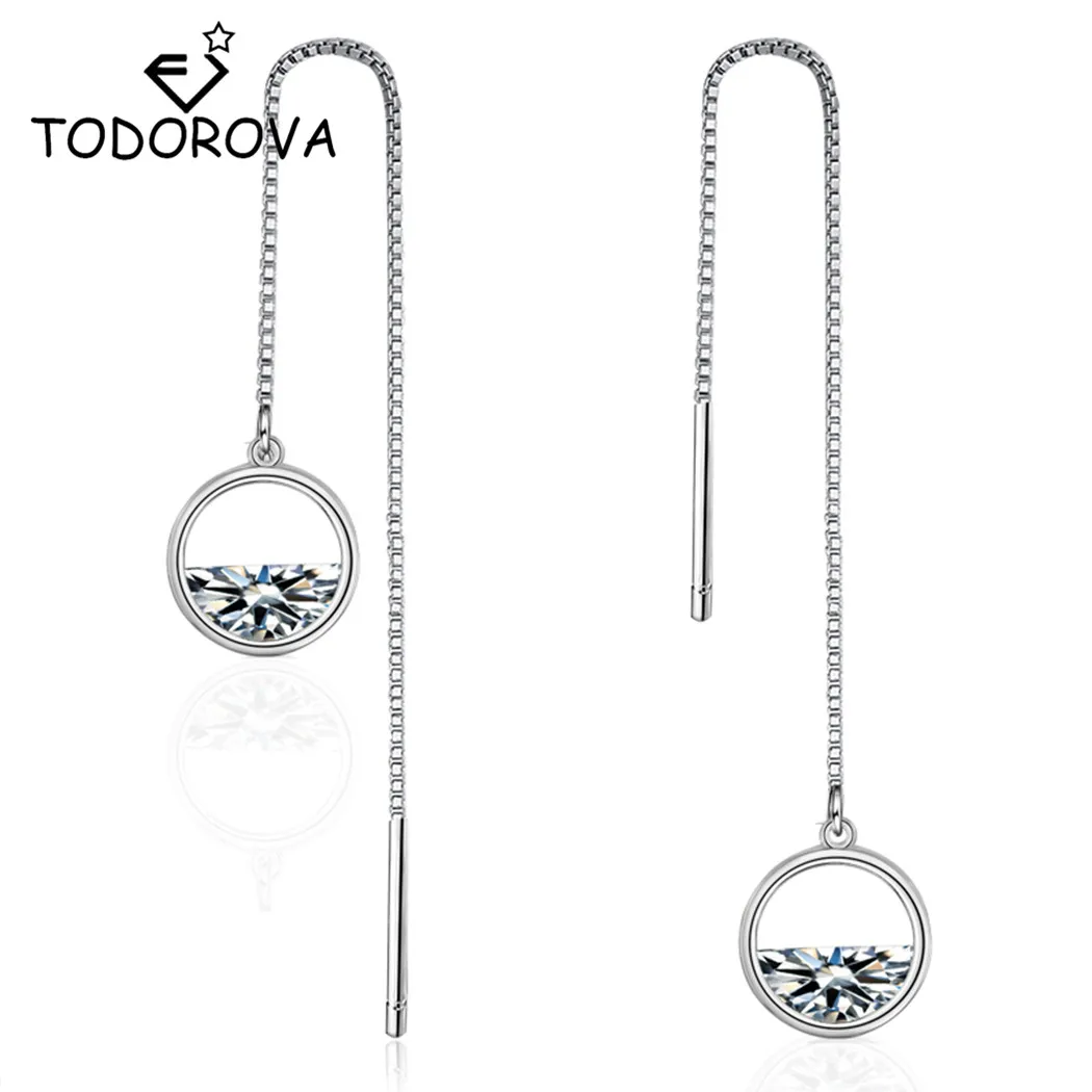 

Todorova Round Crystal Ocean Wave Dangle Earrings Long Chain Tassel Drop Earrings Women CZ Piercing Earrings