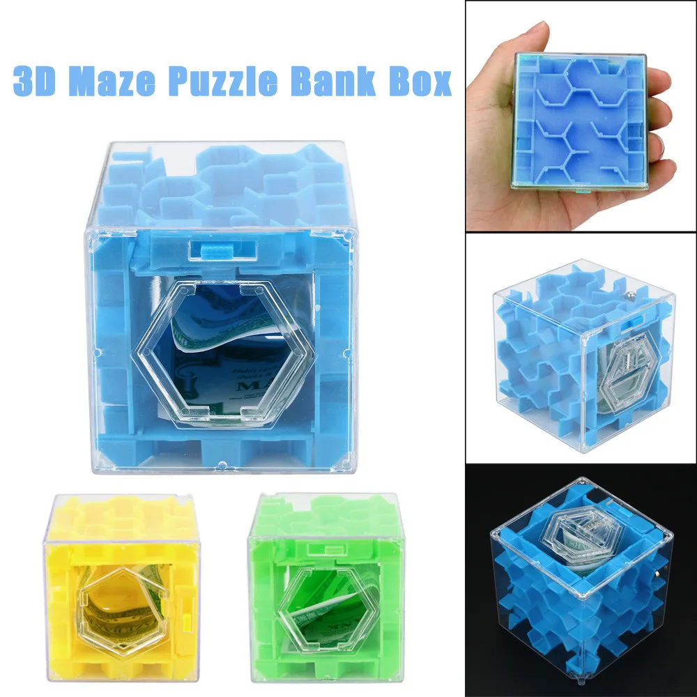 Funny Anti-stress For Children Boys Girl Adult New 3D Cube Puzzle Money Maze Bank Saving Coin Collection Case Box Fun Brain Game | Игрушки и
