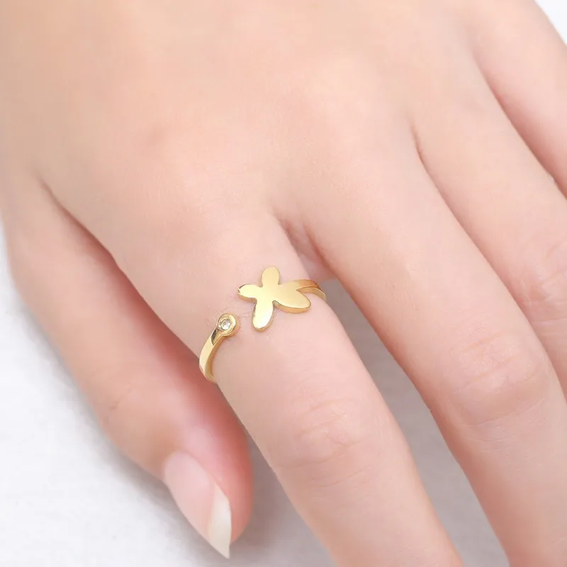RIR новейшее Золотое регулируемое кольцо на палец с бабочкой прозрачное свадебное